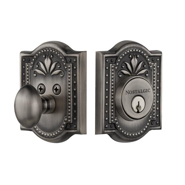 Nostalgic Warehouse MEA Single Cylinder Deadbolt Keyed Differently Meadows in Antique Pewter